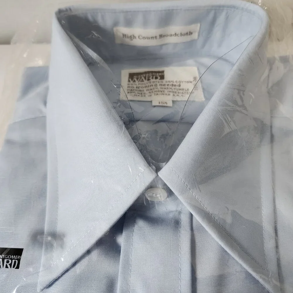 VTG Montgomery Ward Short Sleeve Dress Shirt 70's Pointed Collar Size‎ 15.5 Blue